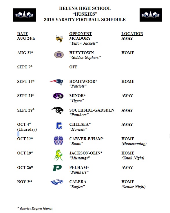 2018 Schedule Football – Helena High Athletics