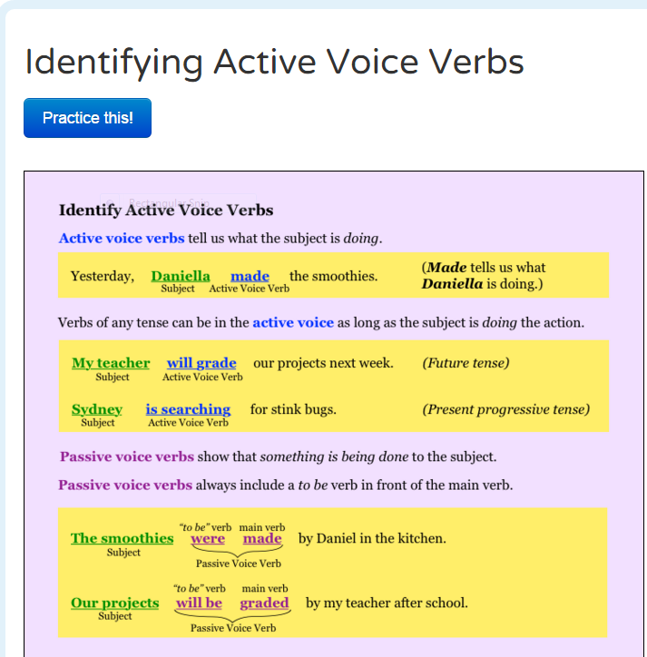 identifying active voice verbs