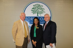Sheriff Chris Curry, Principal Resia Brooks, and Superintendent Randy Fuller at the Open House and Dedication of the new Forest Oaks Elementary School. 