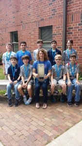 Sherry Whitehead is pictured with students (front row, l-r) Carson Easterling, Ethan Forrest, Brian Wortmann, and Aaron Pendry; (back row, l-r) Jack Dahle, Ismael Choucha, Carter Price, Khaled Zuaiter, and Logan Camp. 